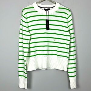 NWT Tommy Hilfiger Cream & Green Striped Sweater SIZE S